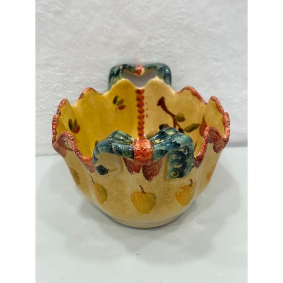 Vtg Hand Painted Multicolor Fruit 1970's Made In Italy Ceramic Serving Bowl - Picture 6 of 10